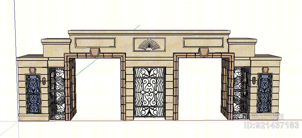 欧式+大门+门卫+铁艺花纹SU模型下载【ID:921437183】
