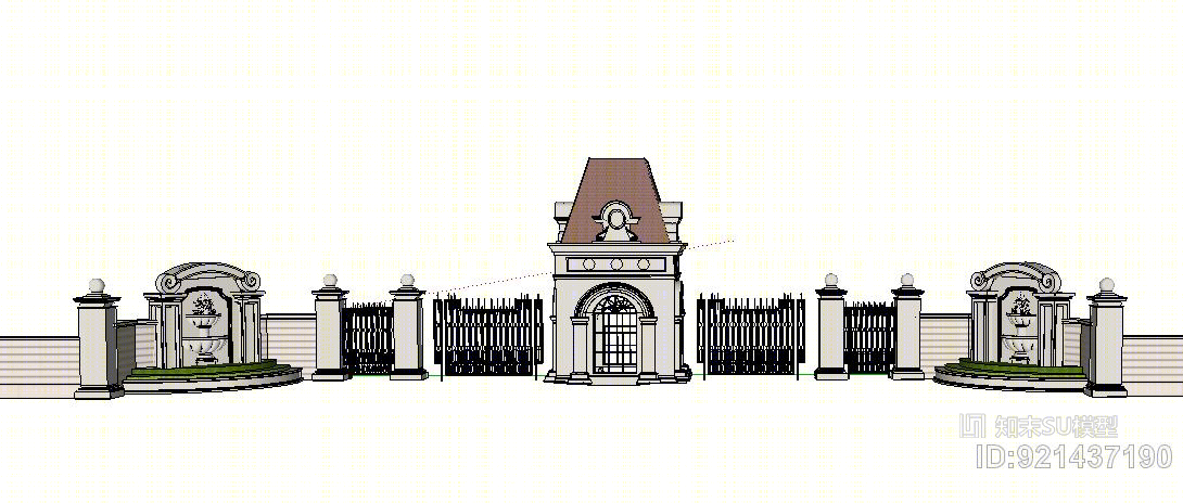 欧式+大门+门卫+景墙SU模型下载【ID:921437190】