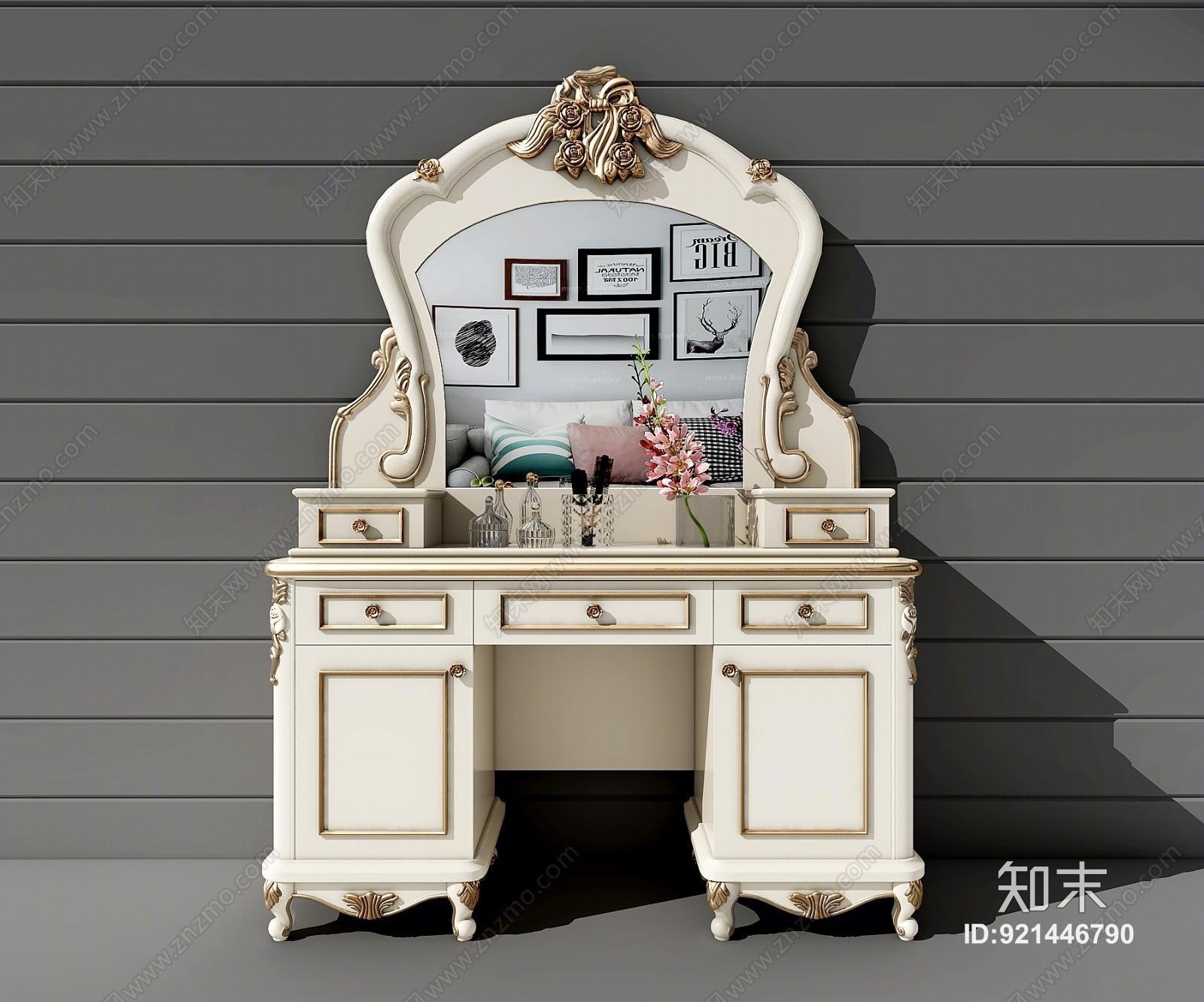 欧式梳妆台模型3D模型下载【ID:921446790】