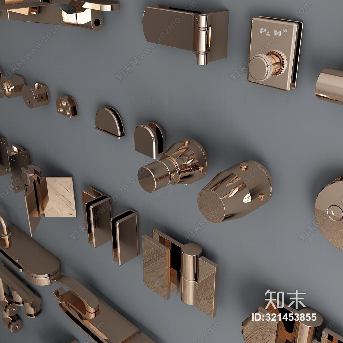 新中式五金件玻璃门夹拉手3D模型下载【ID:321453855】