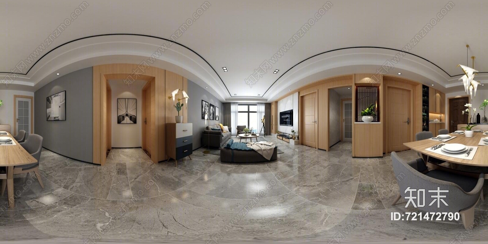 现代风格客餐厅全景模型3D模型下载【ID:721472790】