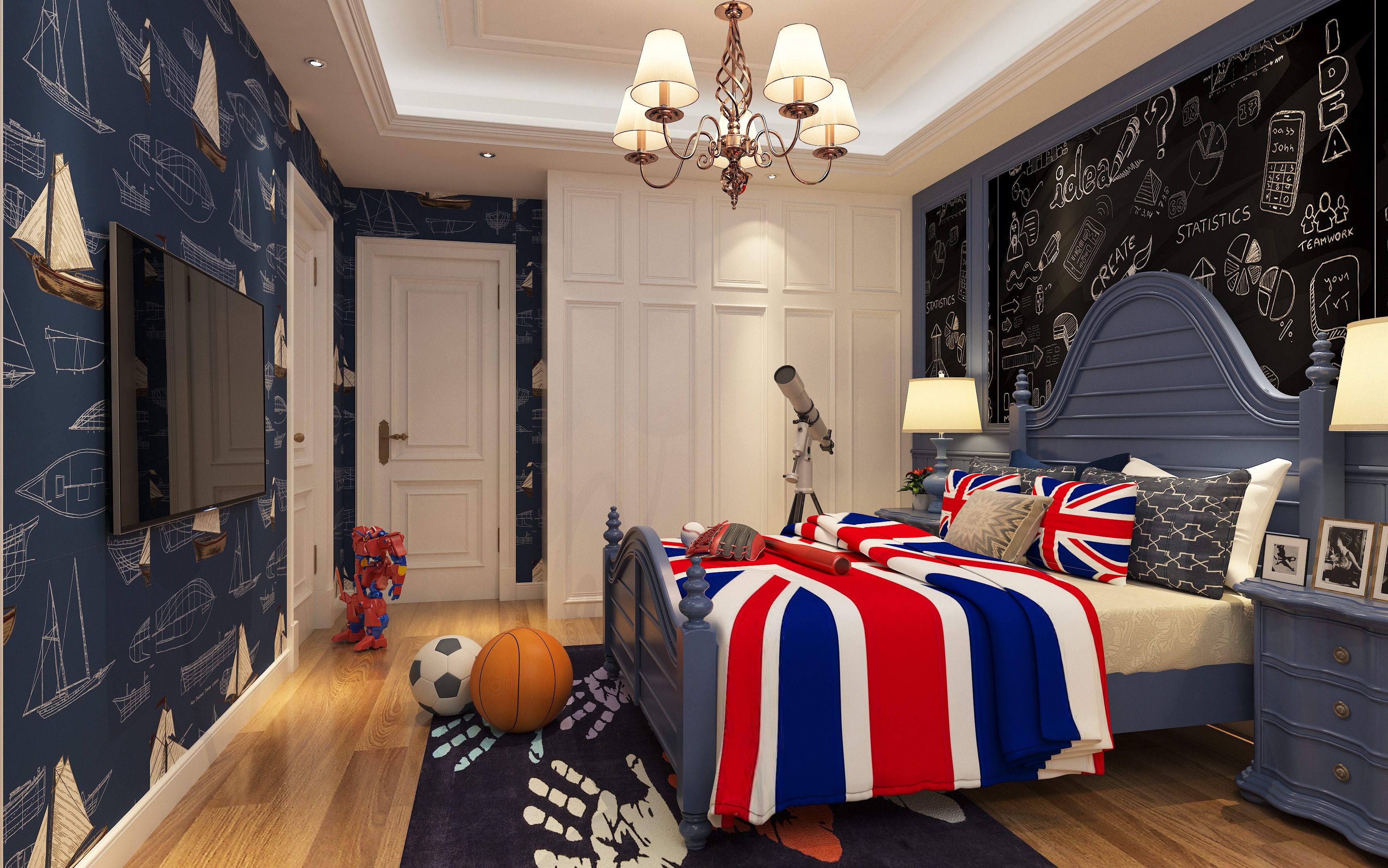 美式简约男儿童房3d模型下载【id:421514582】