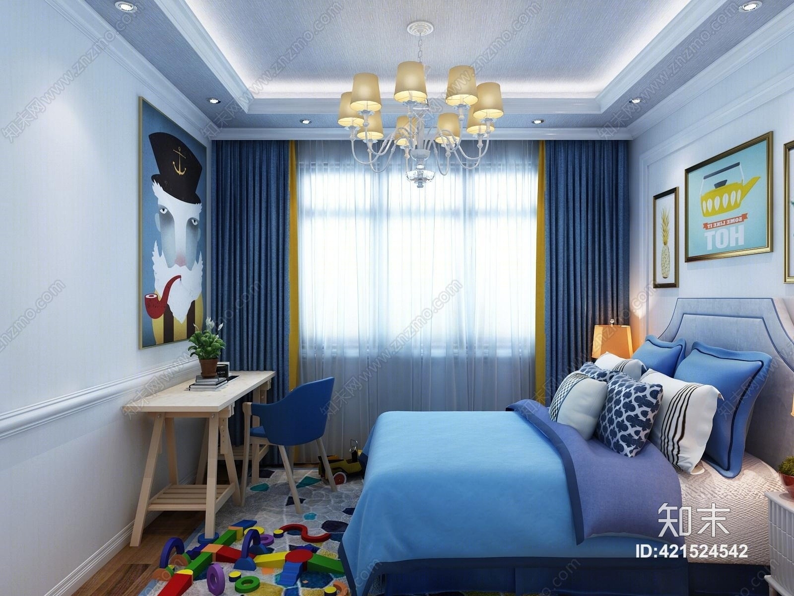 欧式简约儿童房间3D模型下载【ID:421524542】