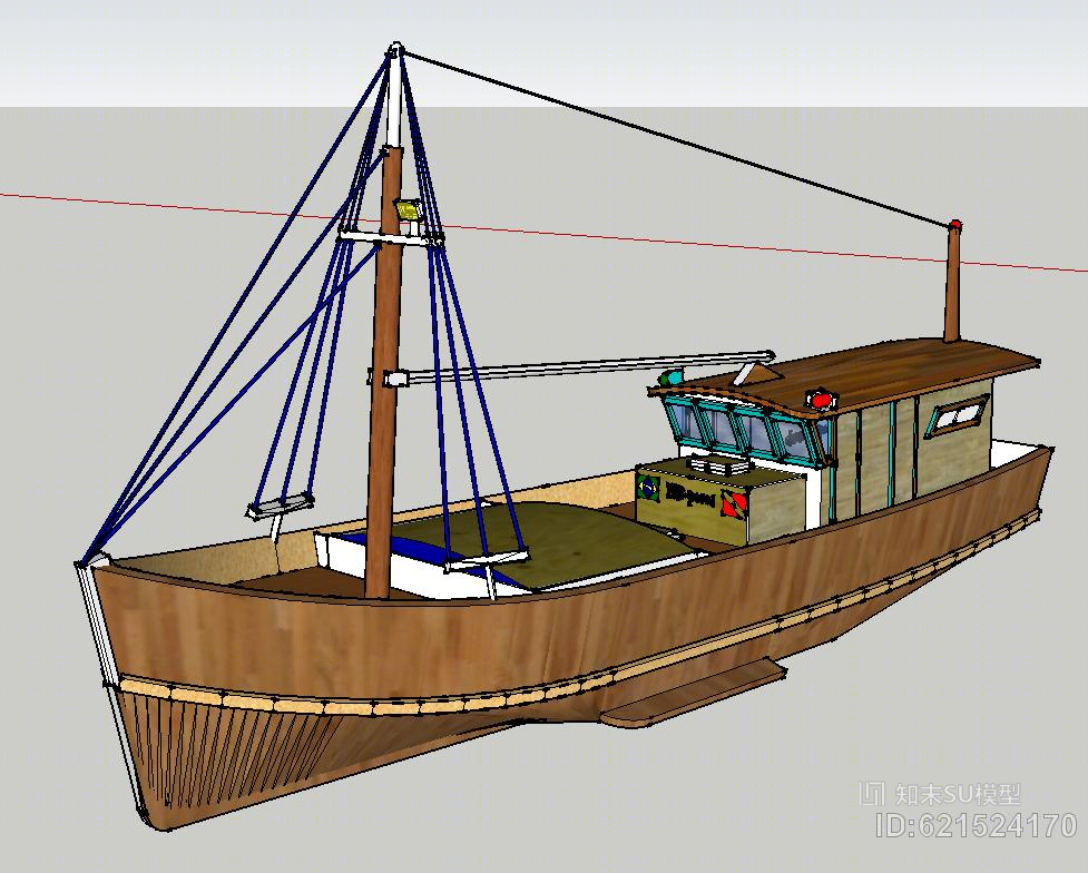船帆船木纹船交通SU模型下载【ID:621524170】