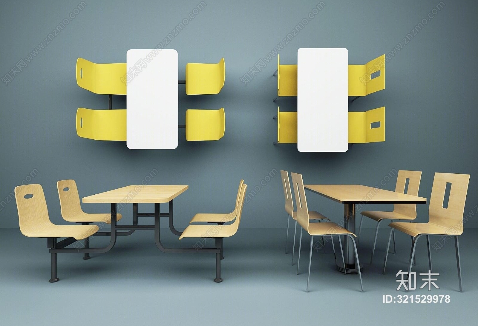 现代快餐桌椅食堂餐椅3D模型下载【ID:321529978】