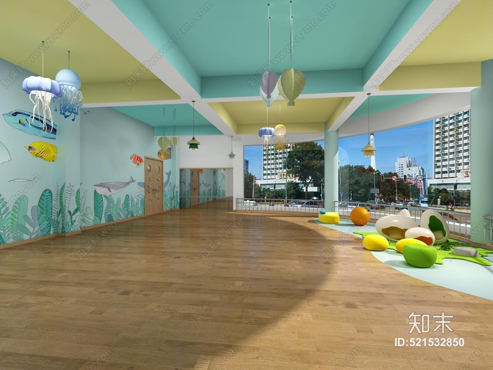 現在幼兒園多功能廳3d模型下載【id:521532850】