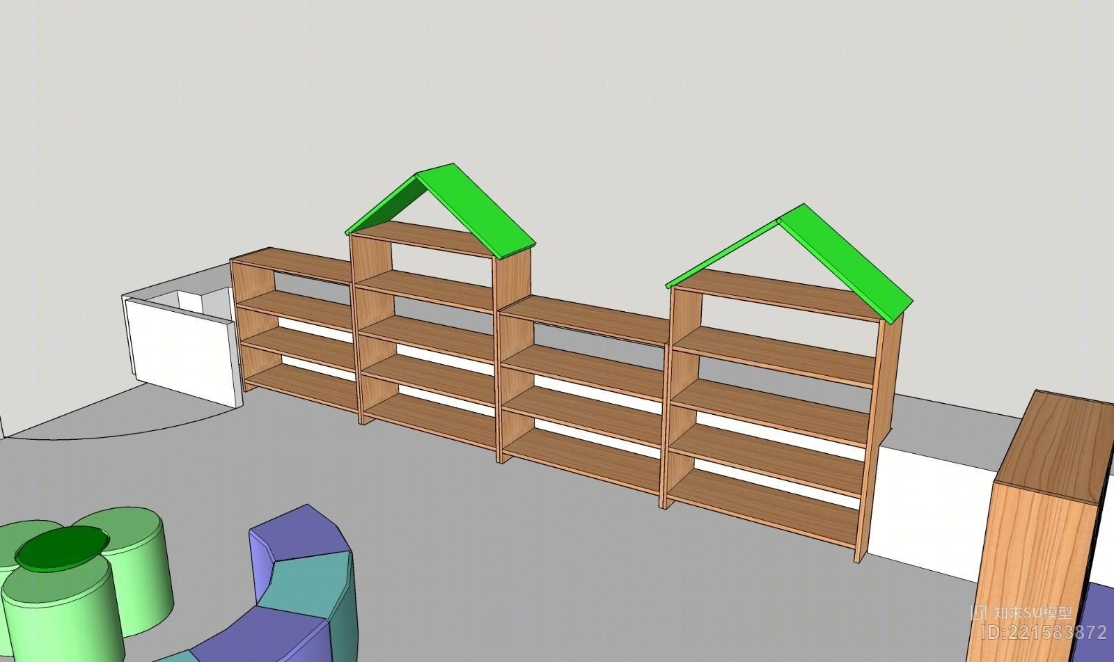 松木玩具柜幼儿园玩具柜组合柜SU模型下载【ID:221583872】