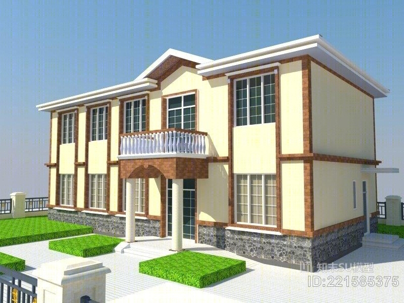 乡村小别墅中式风格带走SU模型下载【ID:221585375】