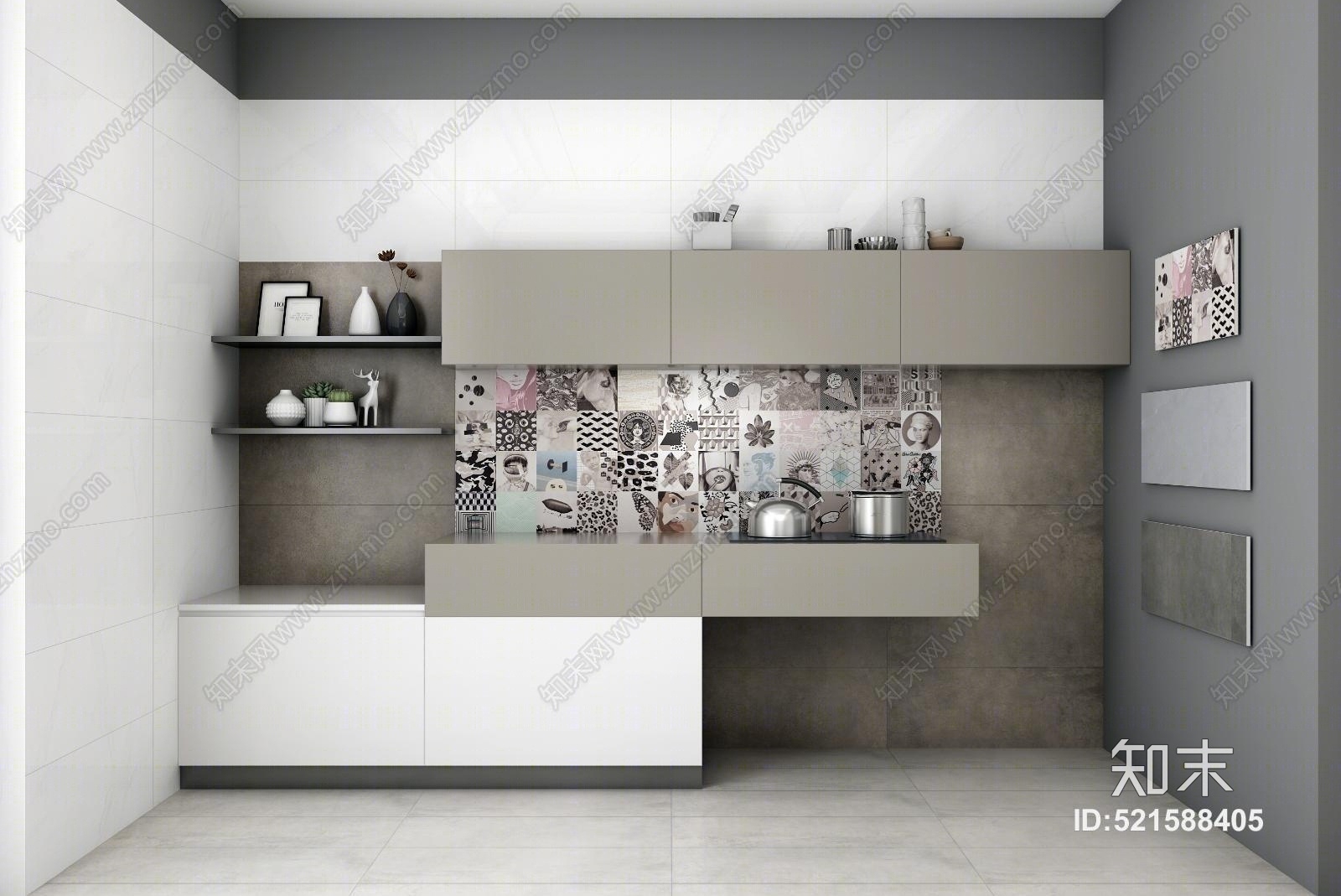 现代瓷砖展厅厨房样间展示3D模型下载【ID:521588405】