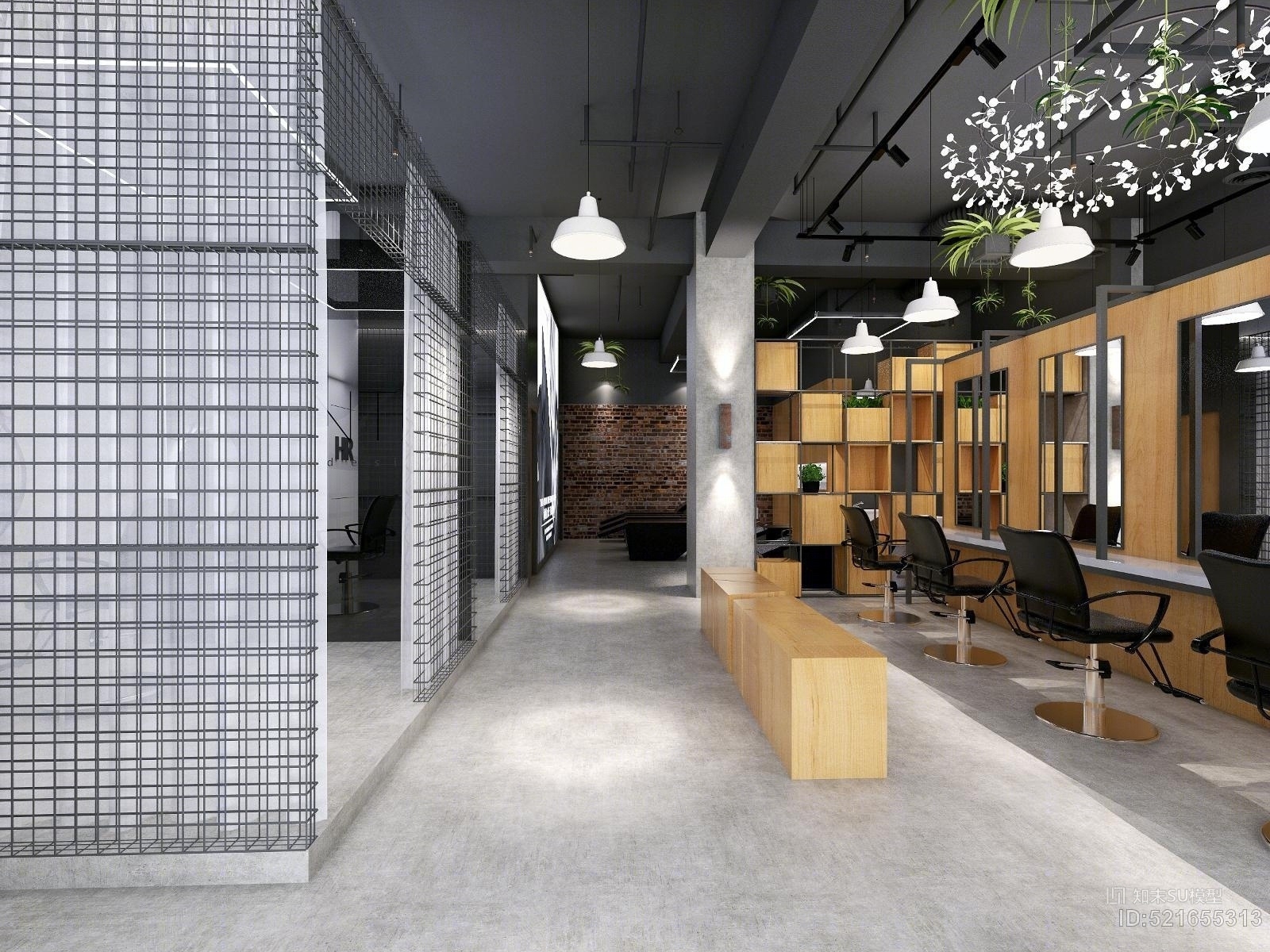 工业风LOFT理发店SU模型下载【ID:521655313】