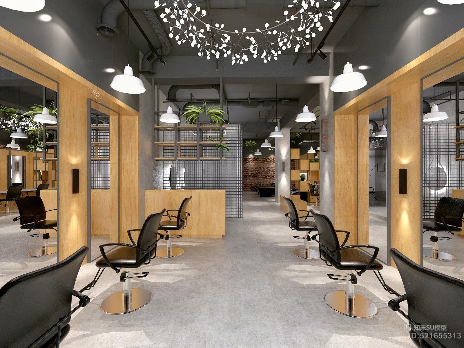 工业风LOFT理发店SU模型下载【ID:521655313】
