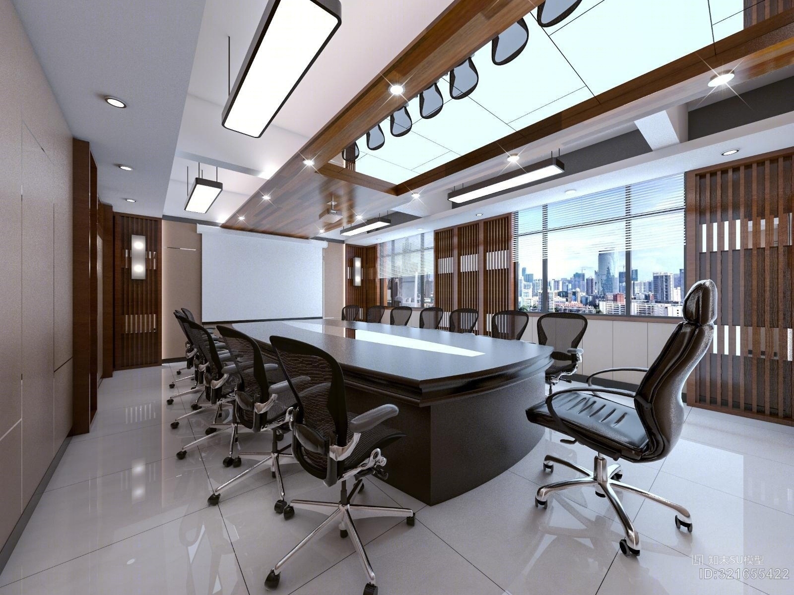 新中式办公室会议室带灯光材质贴图！SU模型下载【ID:321655422】