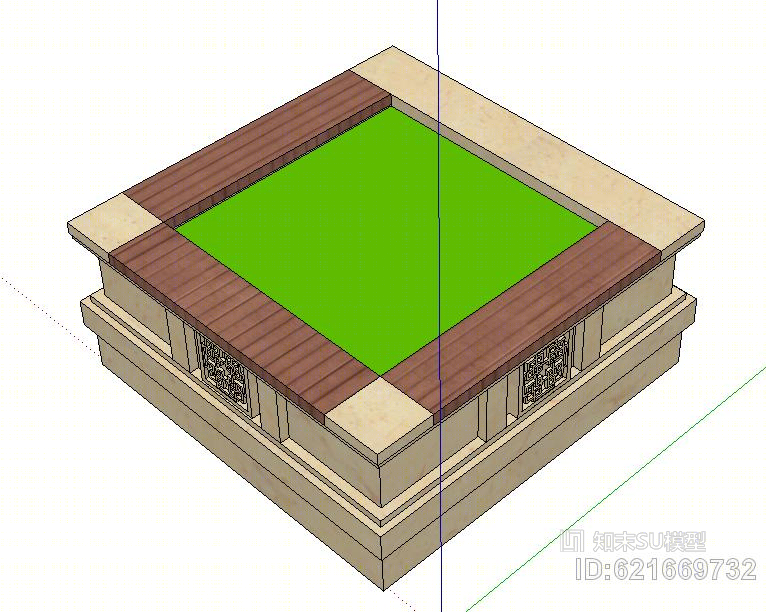 中式+树池座椅SU模型下载【ID:621669732】