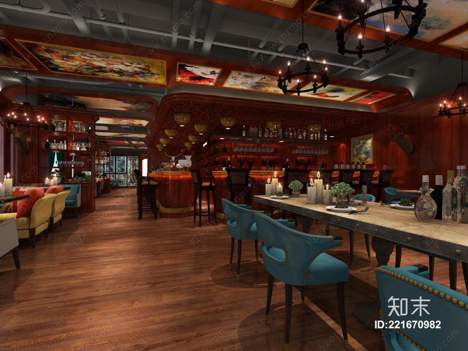 欧式古典西餐厅3D模型下载【ID:221670982】