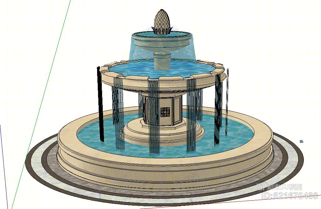 欧式+水景+圆形水池SU模型下载【ID:521670488】