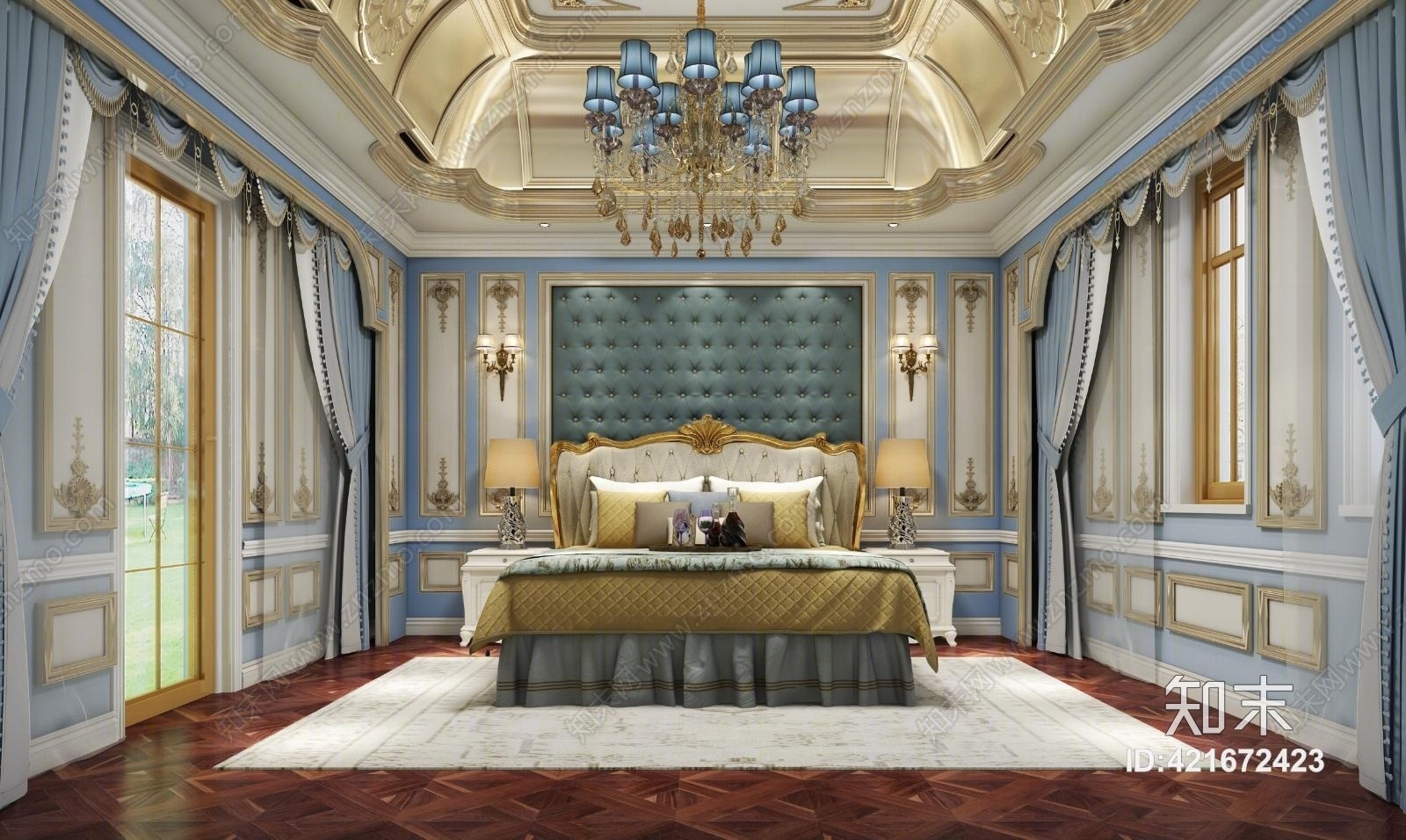 欧式儿子房卧室软包3D模型下载【ID:421672423】