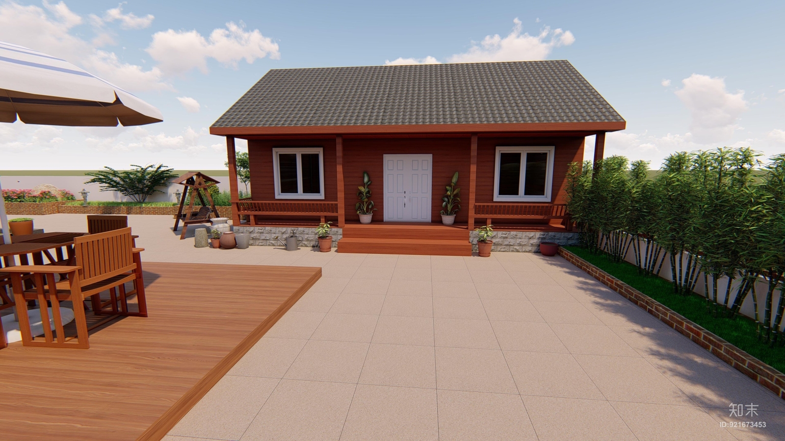 木屋廊架植物设计SU模型下载【ID:921673453】