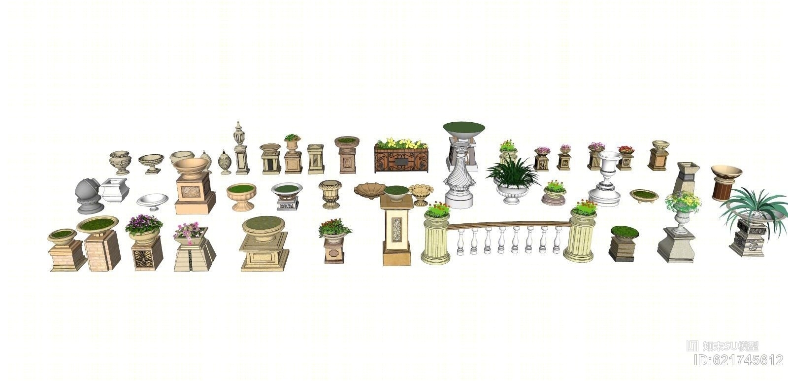欧式风格精美花钵SU模型下载【ID:621745612】