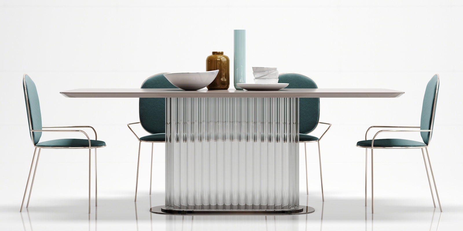 现代简约餐桌椅子摆件组合3D模型下载【ID:321745464】