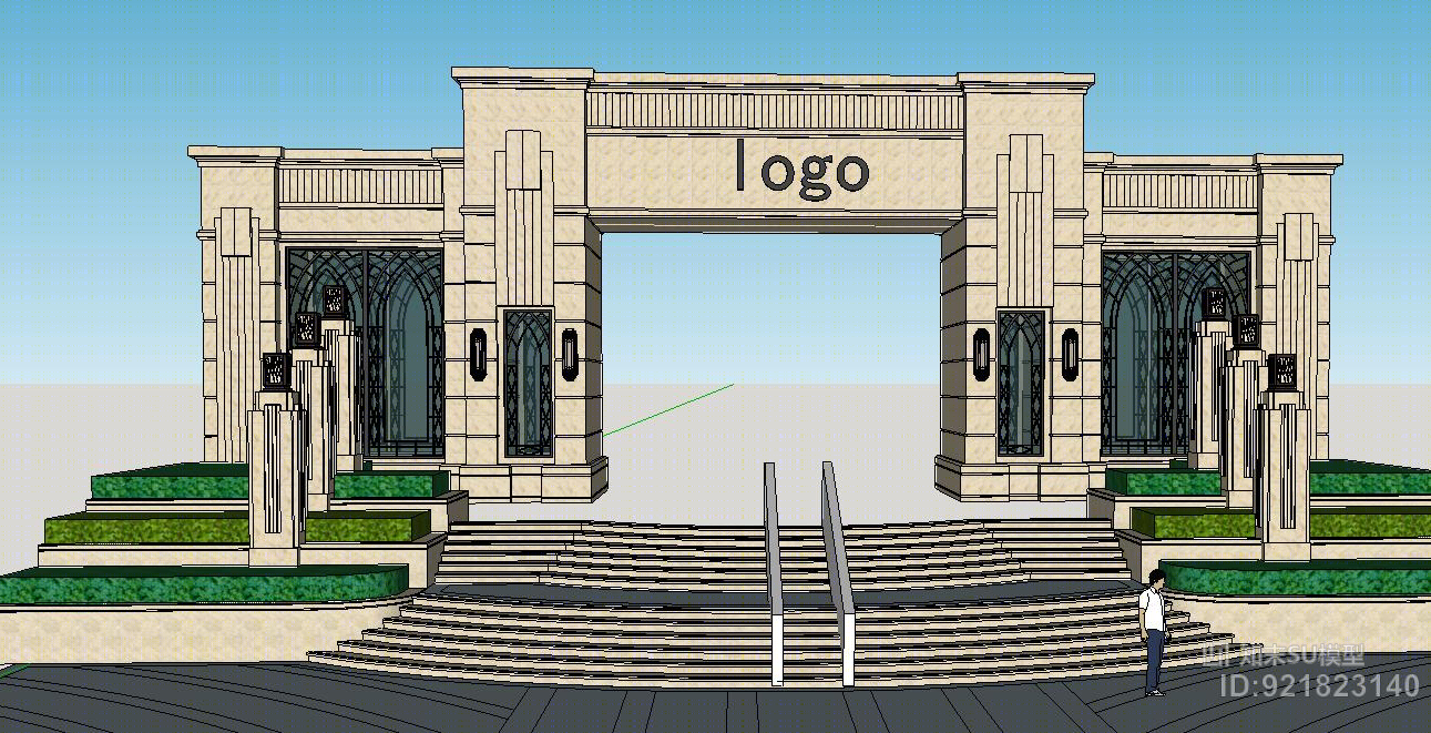 欧式+大门+入口景观+台地+灯柱SU模型下载【ID:921823140】