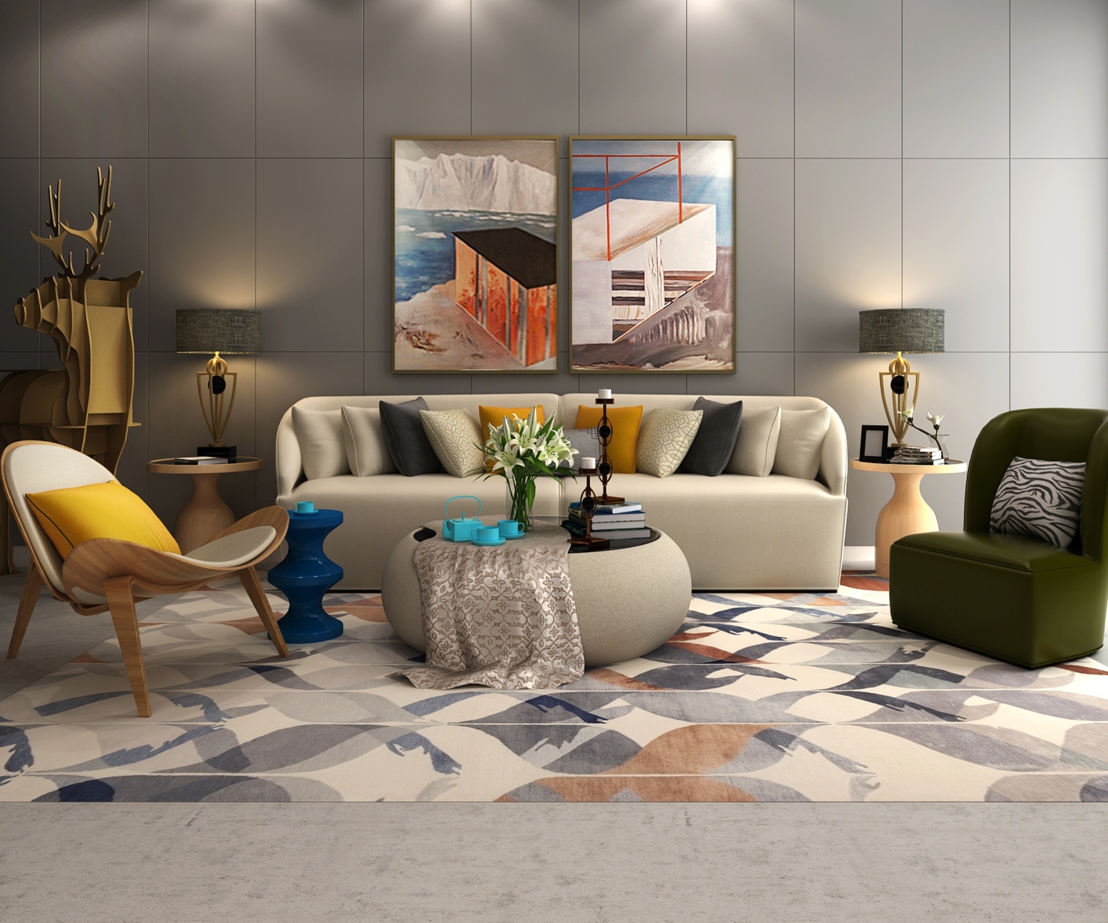 现代组合沙发和茶几3D模型下载【ID:121832044】