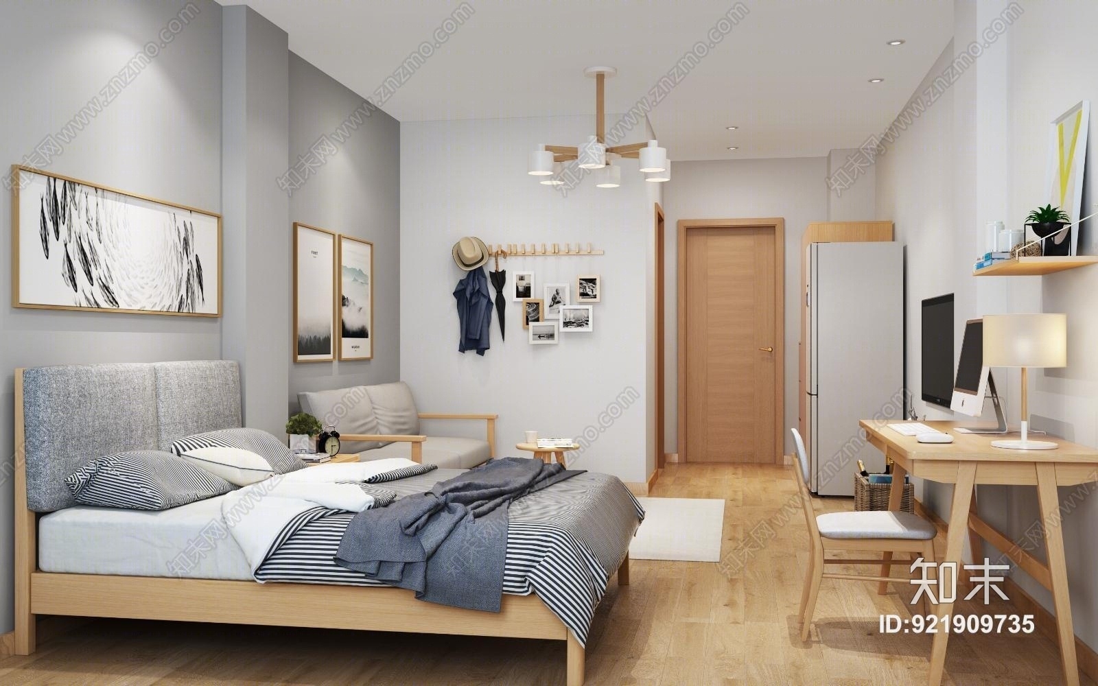北欧卧室3D模型下载【ID:921909735】