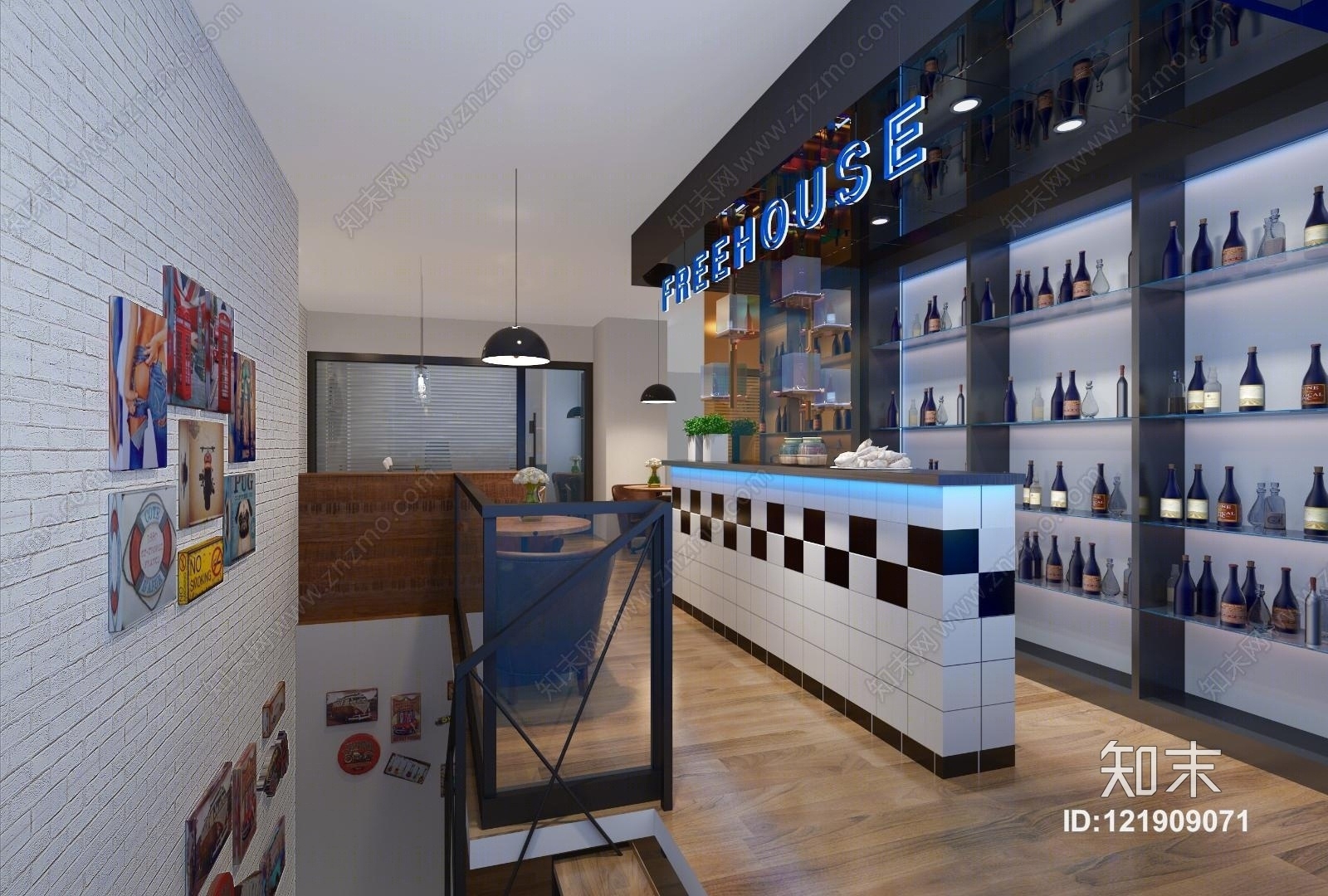 工业风酒吧茶几办公间休息区3D模型下载【ID:121909071】