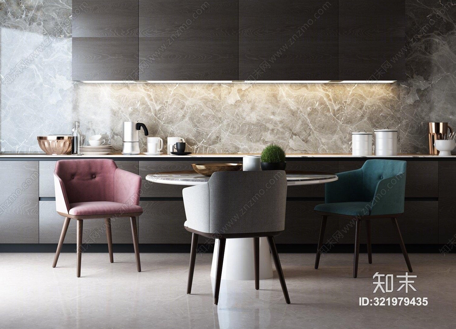 现代北欧圆桌餐桌3D模型下载【ID:321979435】