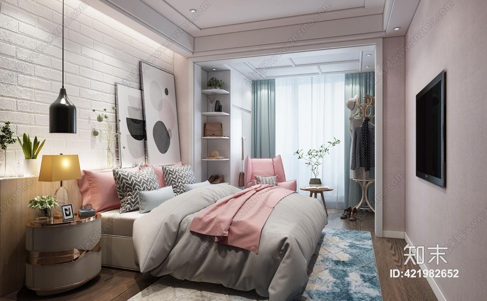 现代公主房女儿房3D模型下载【ID:421982652】