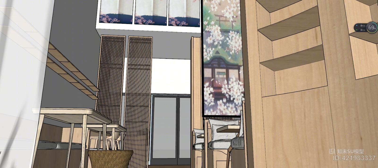 日式风格美甲店SU模型下载【ID:421983337】