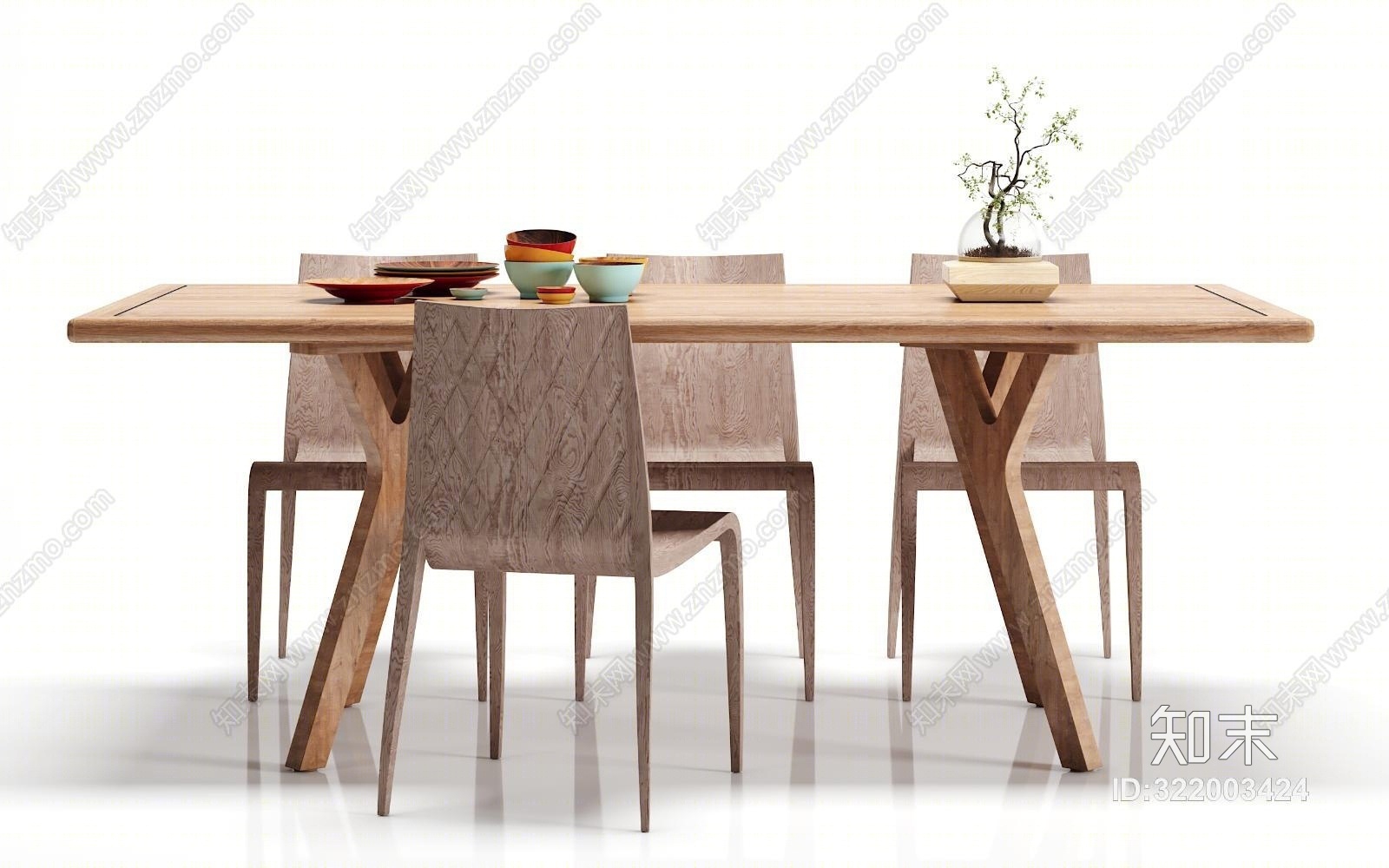 北欧餐桌椅子摆件组合3d模型下载【id:322003424】