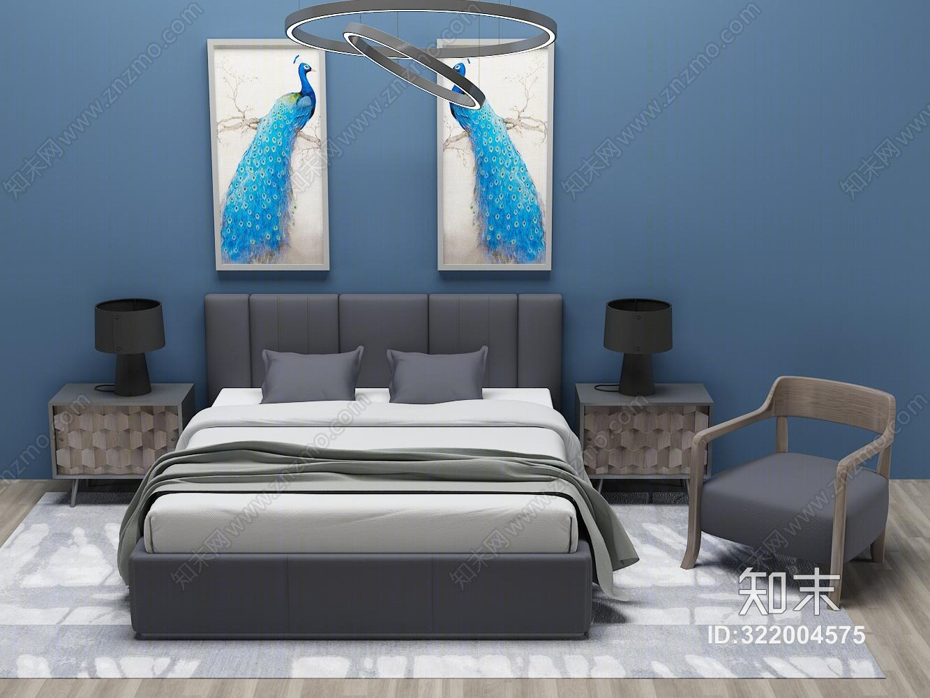现代双人床3D模型下载【ID:322004575】