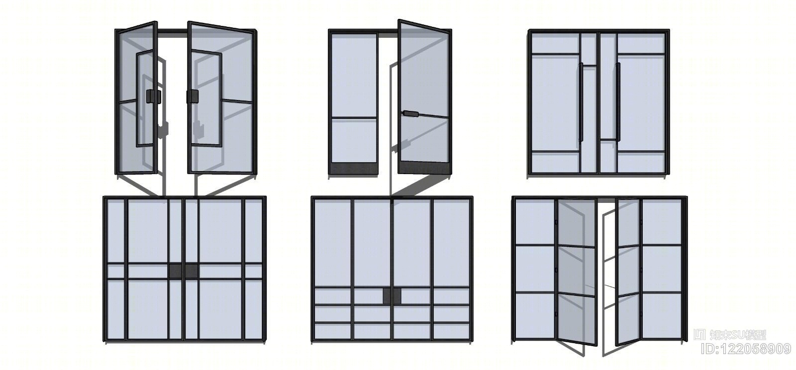 现代玻璃门商场推拉门SU模型下载【ID:122058909】