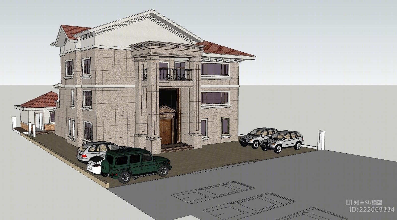 現代簡約歐式別墅外觀su模型下載【id:222069334】