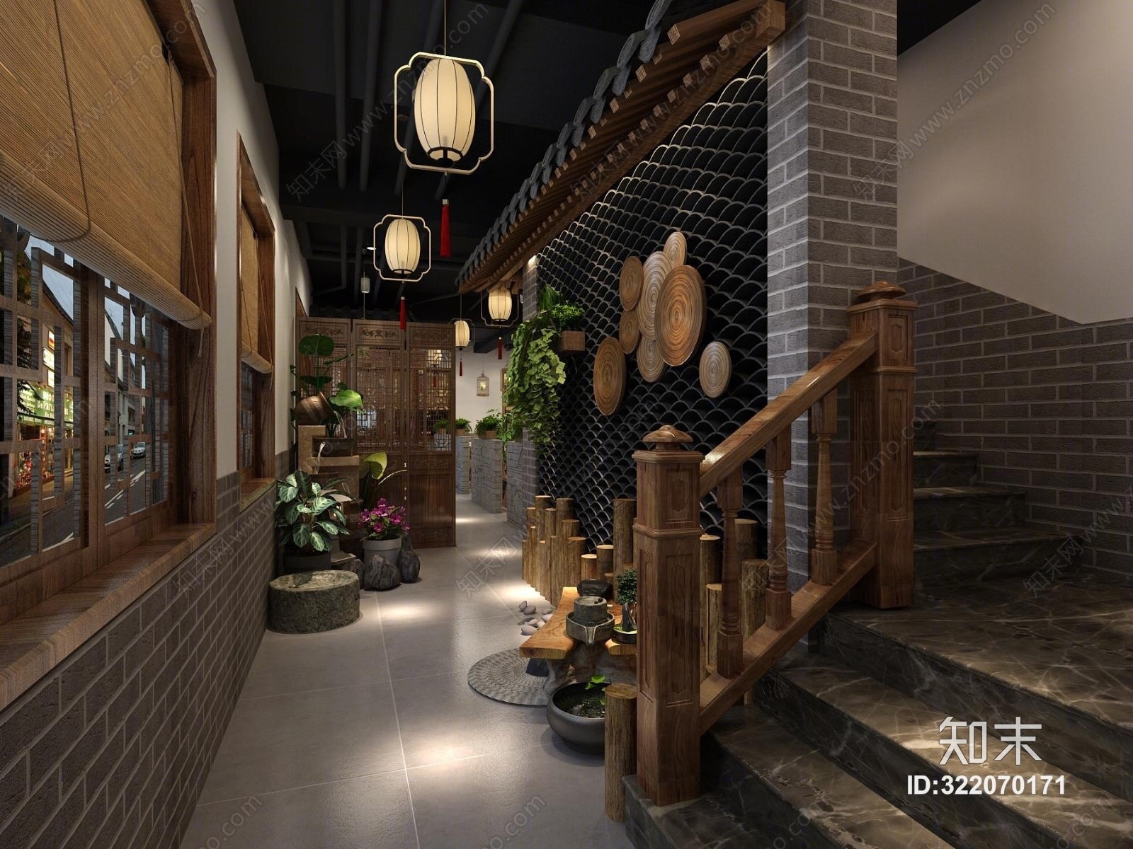 新中式茶餐厅3D模型下载【ID:322070171】
