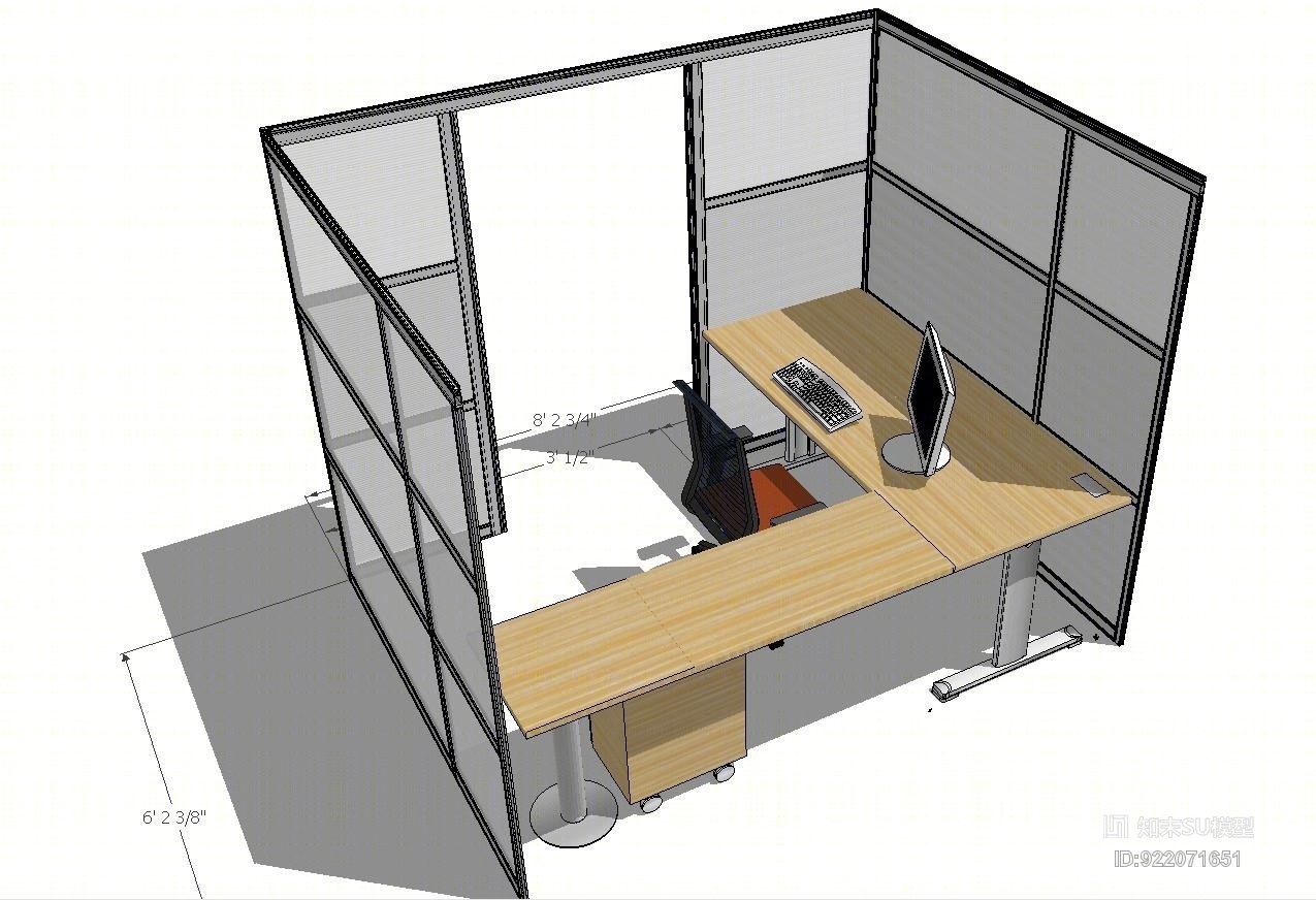 半封闭办公室家具组合SU模型下载【ID:922071651】