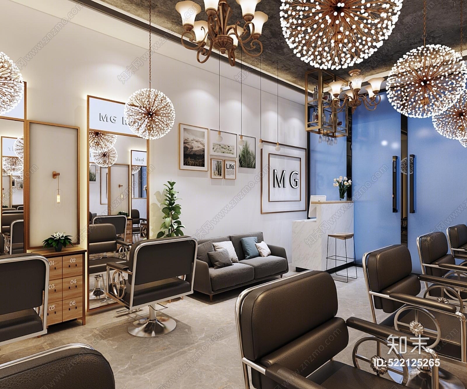轻工业现代理发店3D模型下载【ID:522125265】