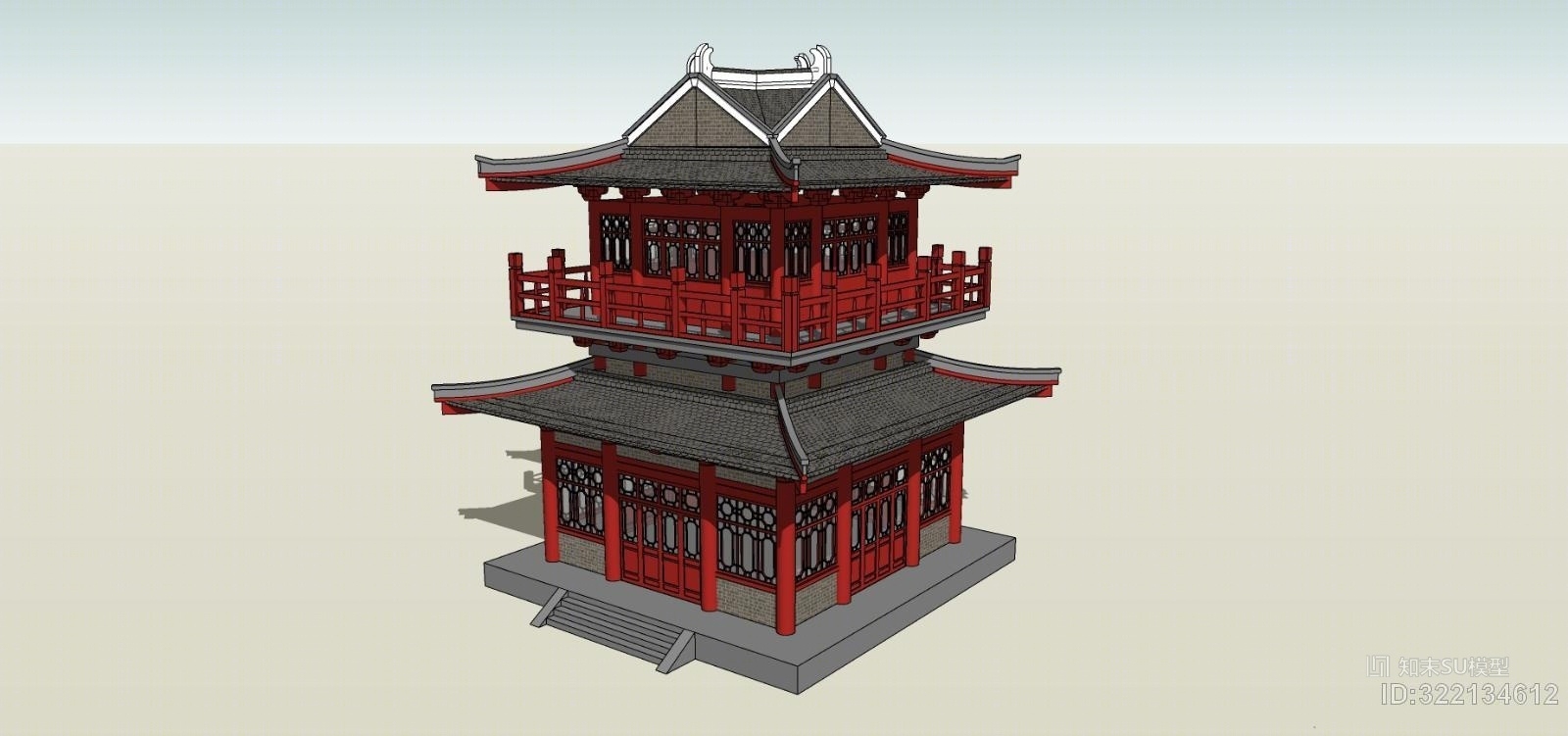 唐代建筑模型阁楼SU模型下载【ID:322134612】