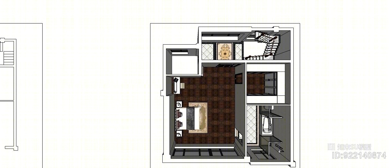卧室玄关卫生间门厅楼梯整体家居包括布局SU模型下载【ID:922140874】