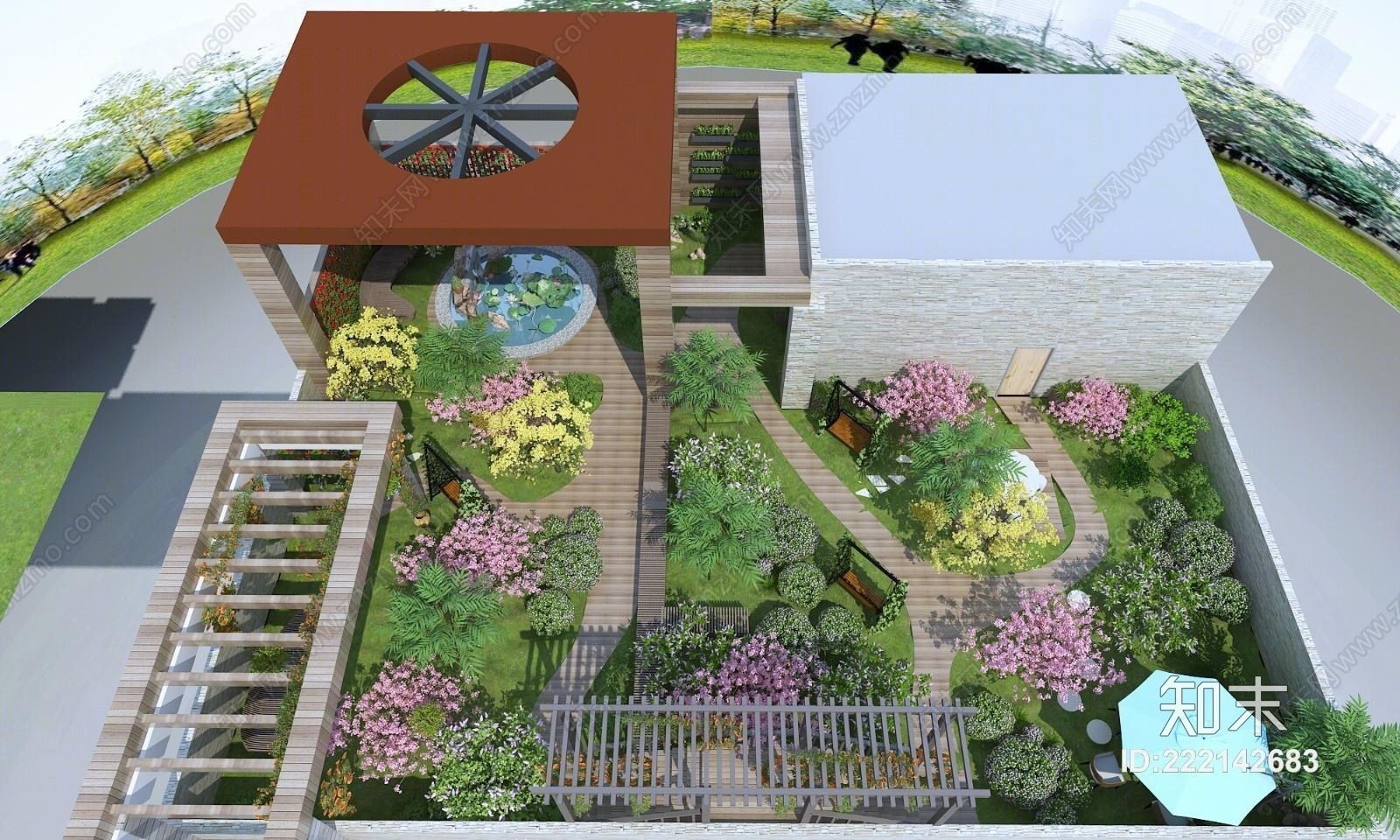 现代学校楼顶花园3D模型下载【ID:222142683】