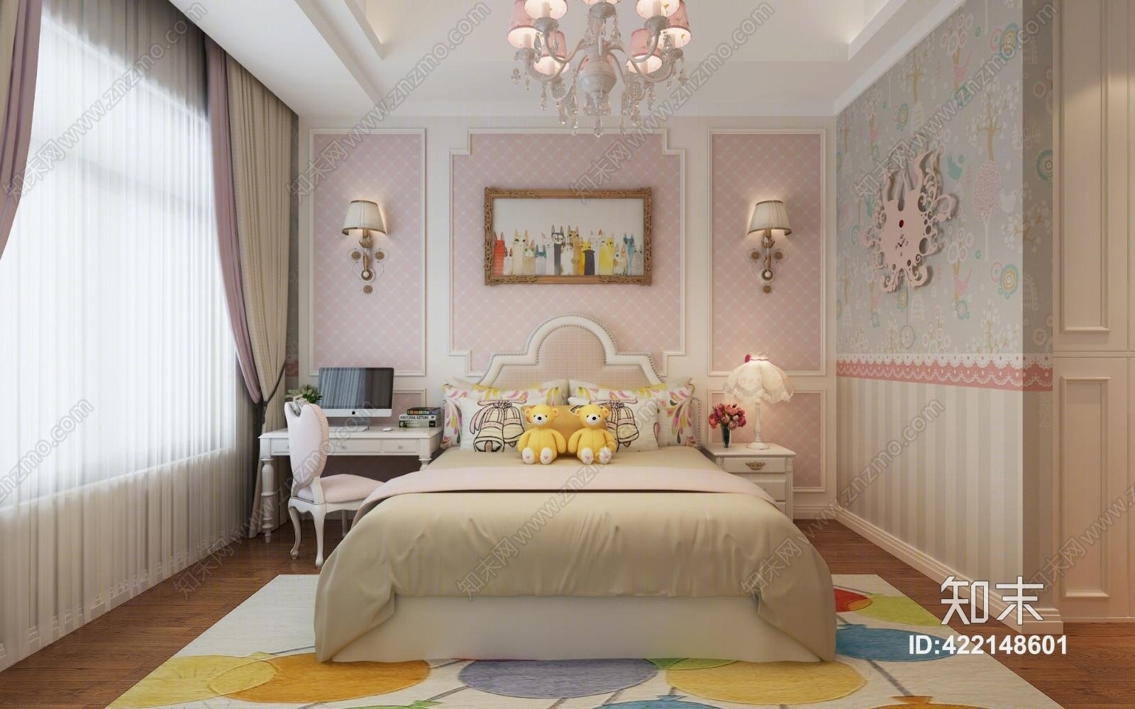 欧式简约公主房3D模型下载【ID:422148601】