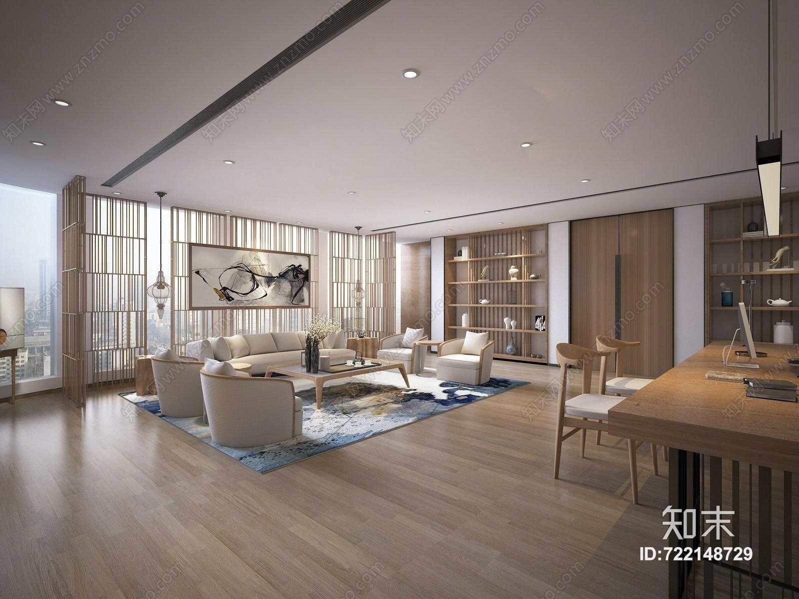 新中式客厅空间3D模型下载【ID:722148729】