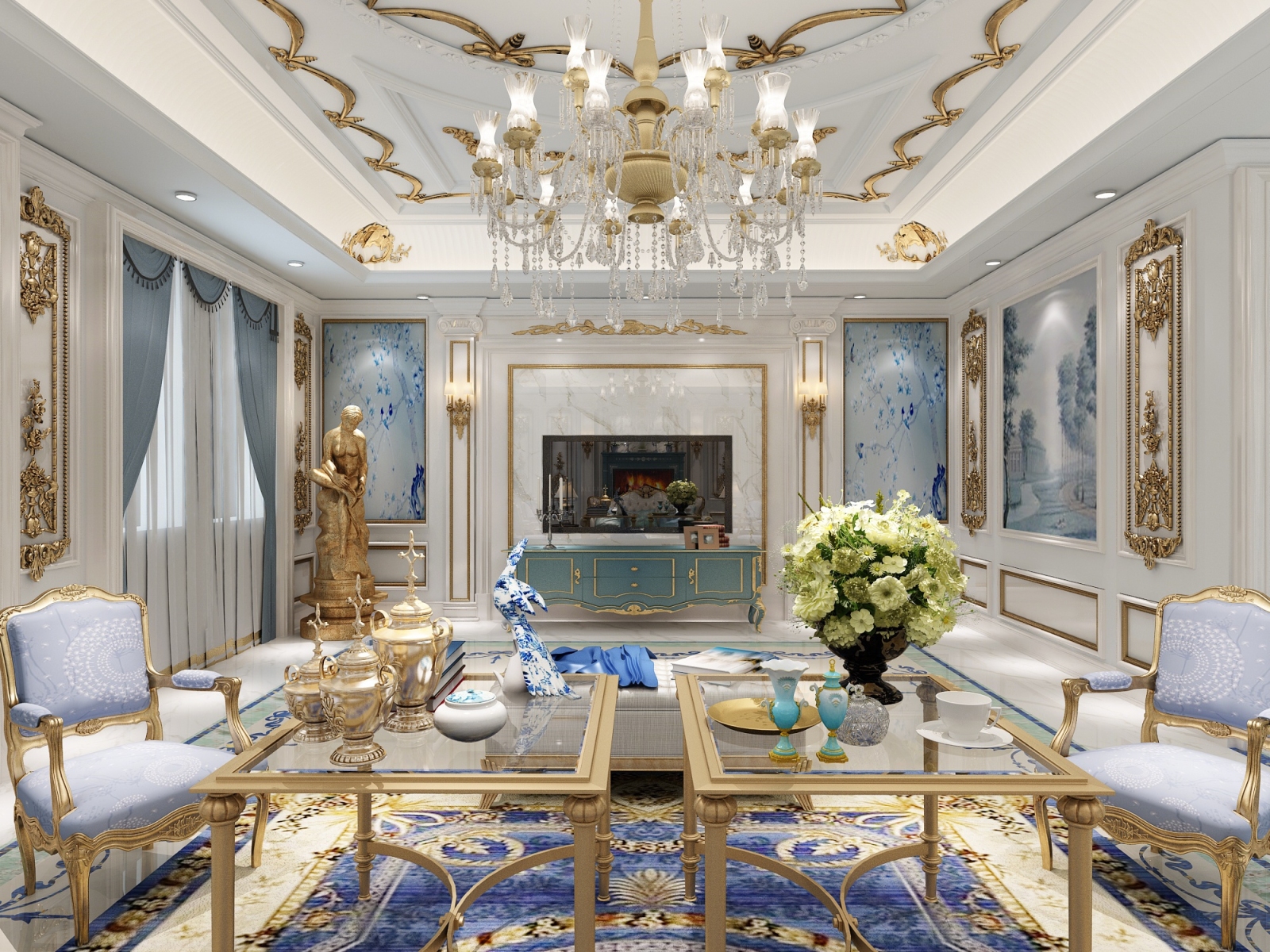 法式奢华客餐厅3D模型下载【ID:722149977】