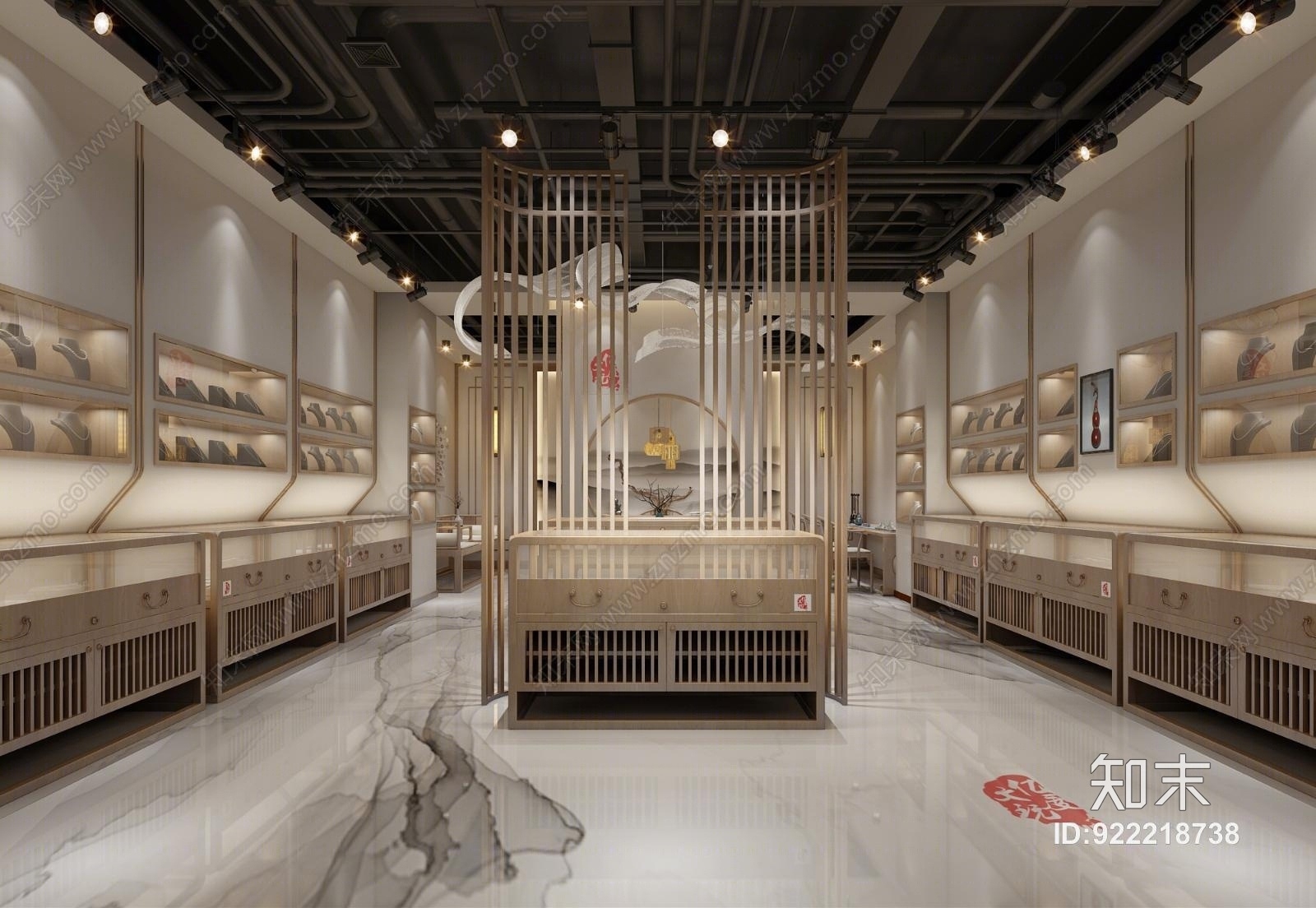 新中式古玩店展柜3D模型下载【ID:922218738】