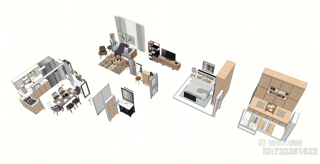 现代北欧全套家具软装SU模型下载【ID:722251622】