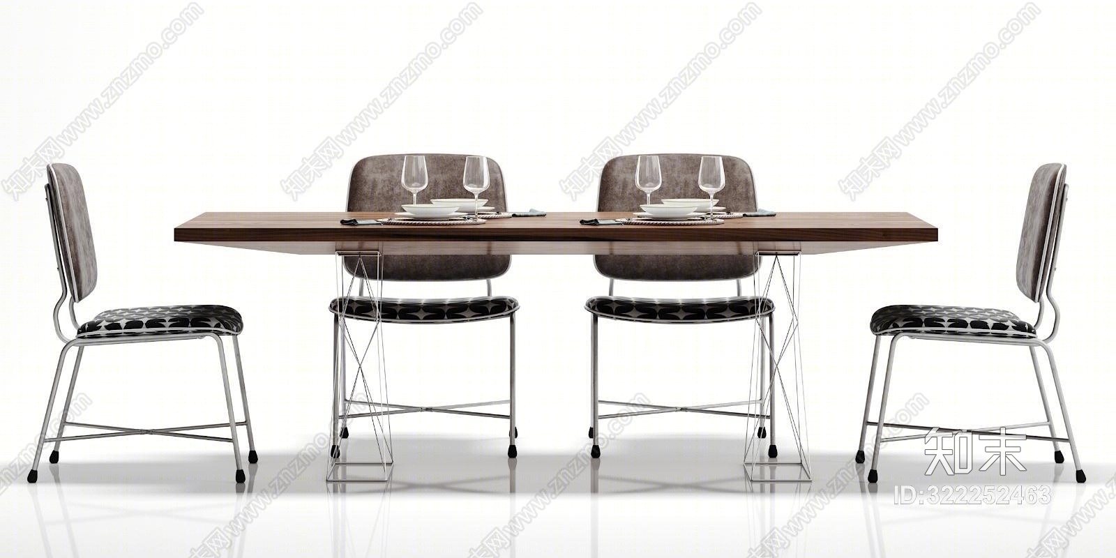 工业风餐桌椅子摆件组合3D模型下载【ID:322252463】