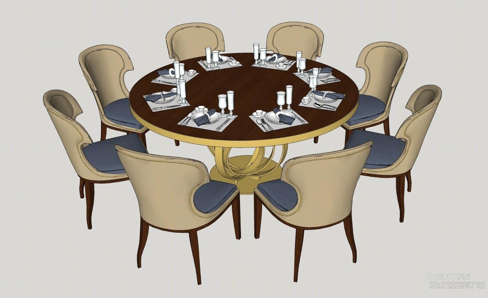 欧式餐桌餐椅餐具SU模型下载【ID:722255762】