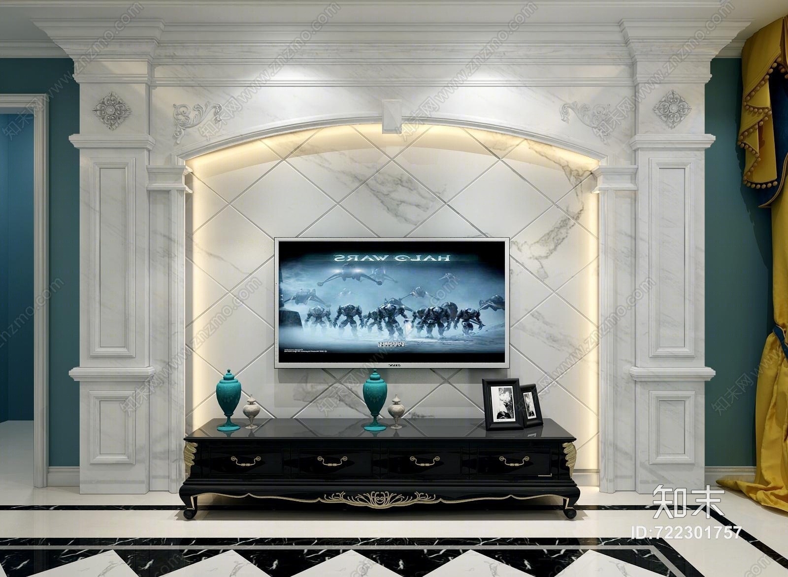 欧式简约背景墙3D模型下载【ID:722301757】