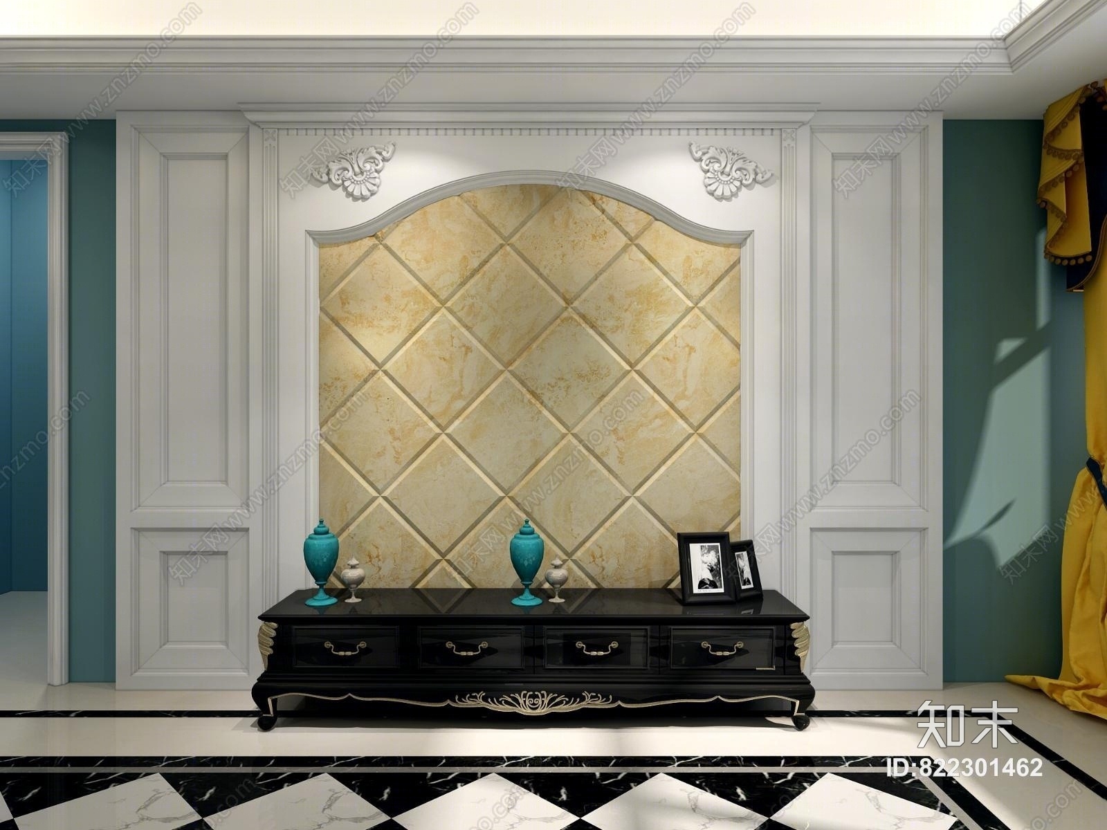 欧式背景墙3D模型下载【ID:822301462】