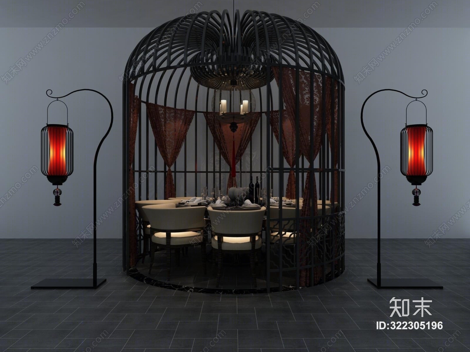 新中式鸟笼餐桌椅组合3D模型下载【ID:322305196】